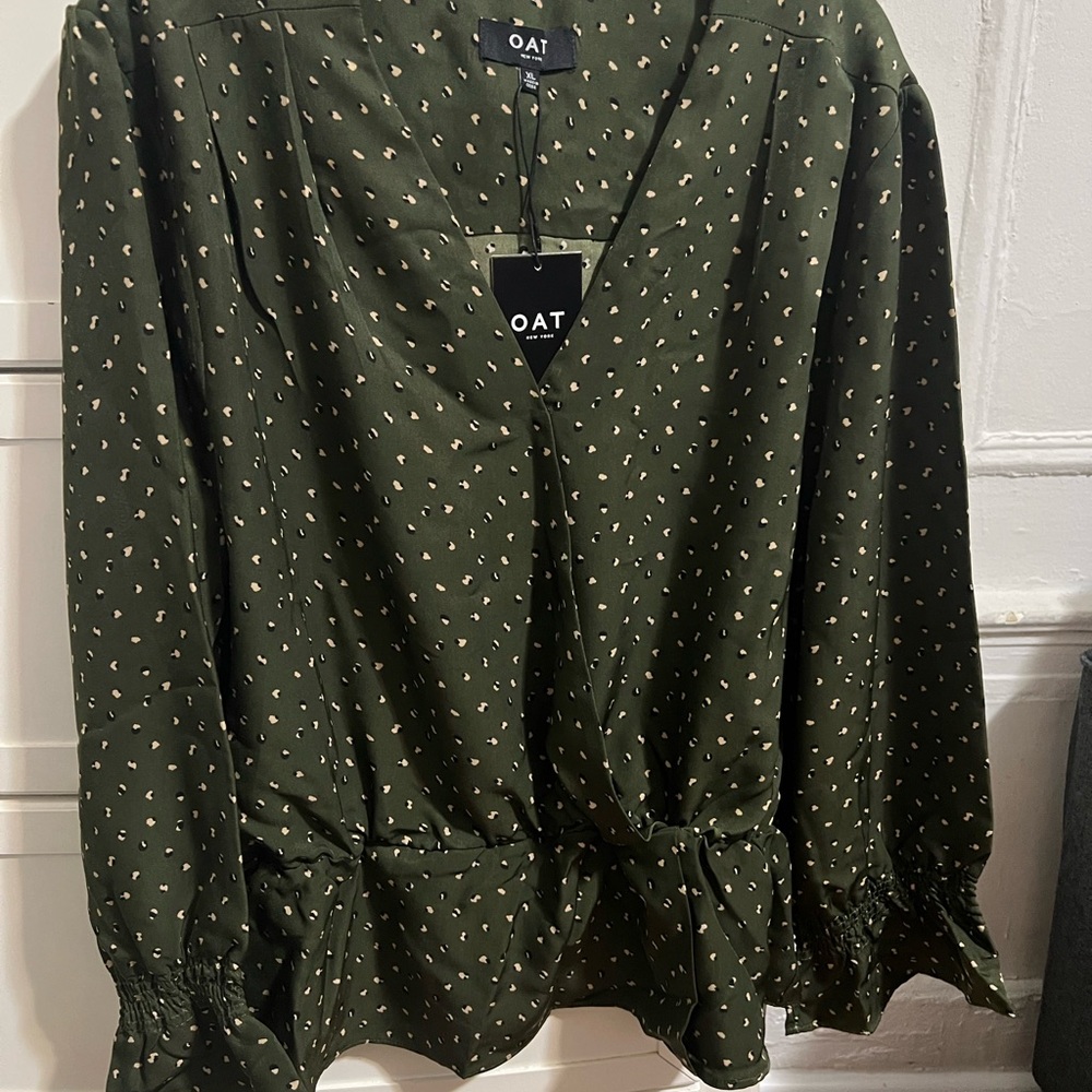 Oat New York Green Blouse with White Dots